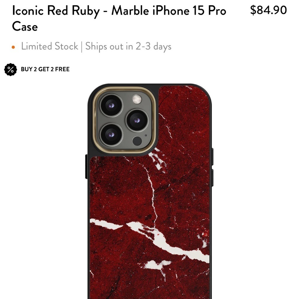 Iconic Red Ruby iPhone 15 Pro burga marble gold red white phone case cover